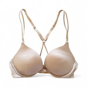 Victoria’s Secret Nude Padded Push Up Bra Front Closure Cross Back Size 32B